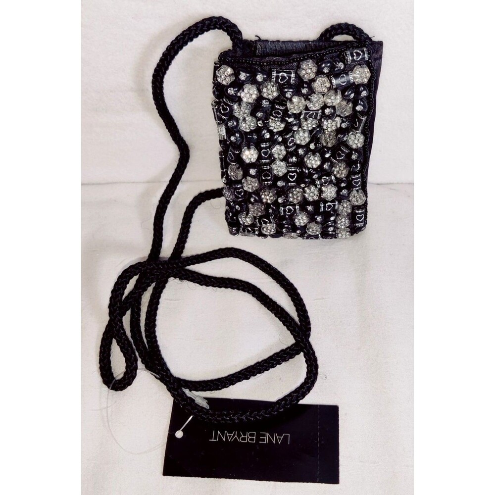 Lane Bryant Metal Beaded Jeweled Heart Crossbody Coin Purse,CC Holder NEW
